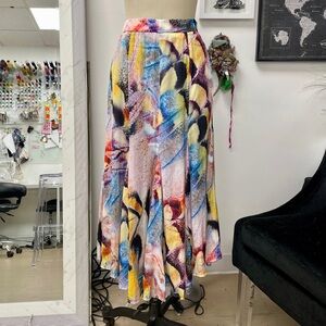 Anthropologie | Multi-color abstract print A-line skirt with godets
